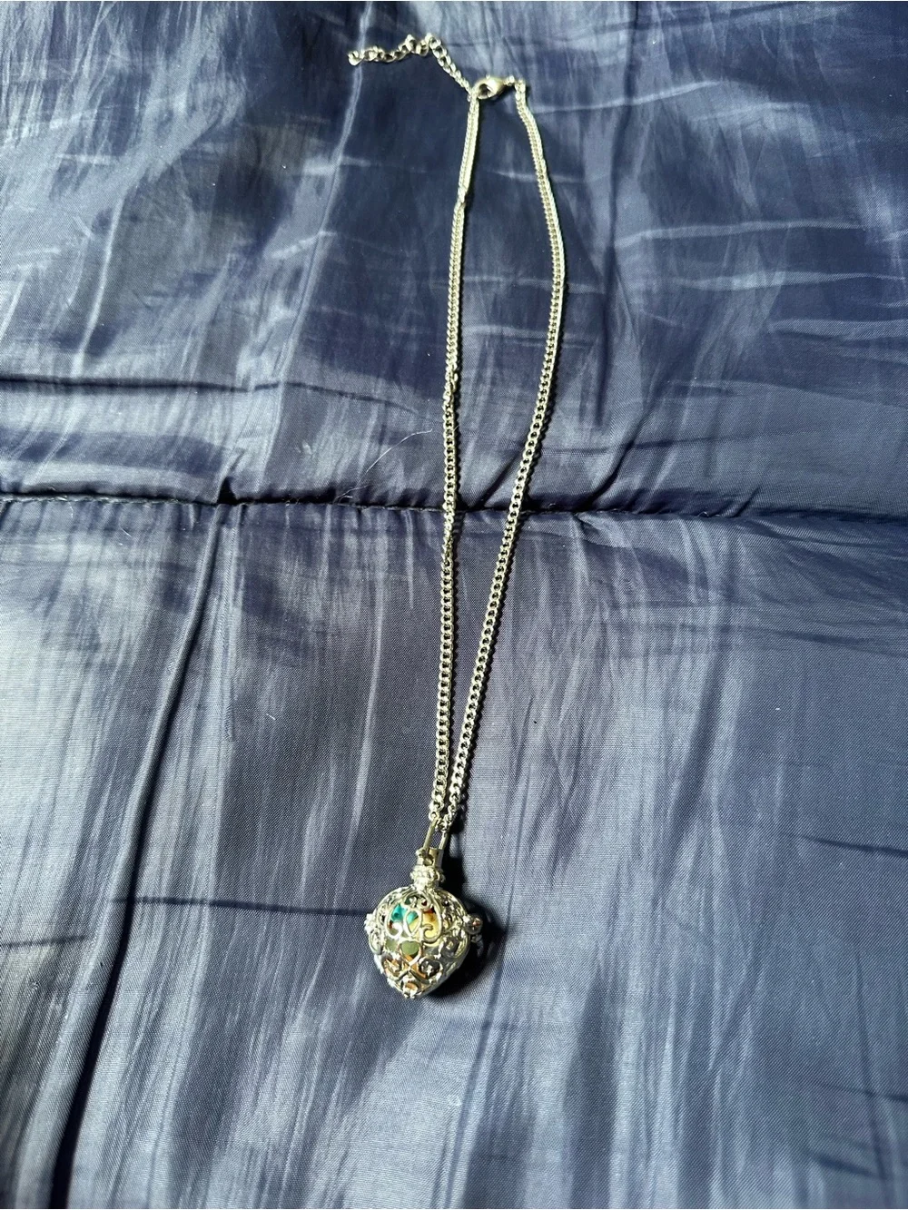 Silver Heart Locket Necklace with Multicolor Accents - Picture 1 of 3